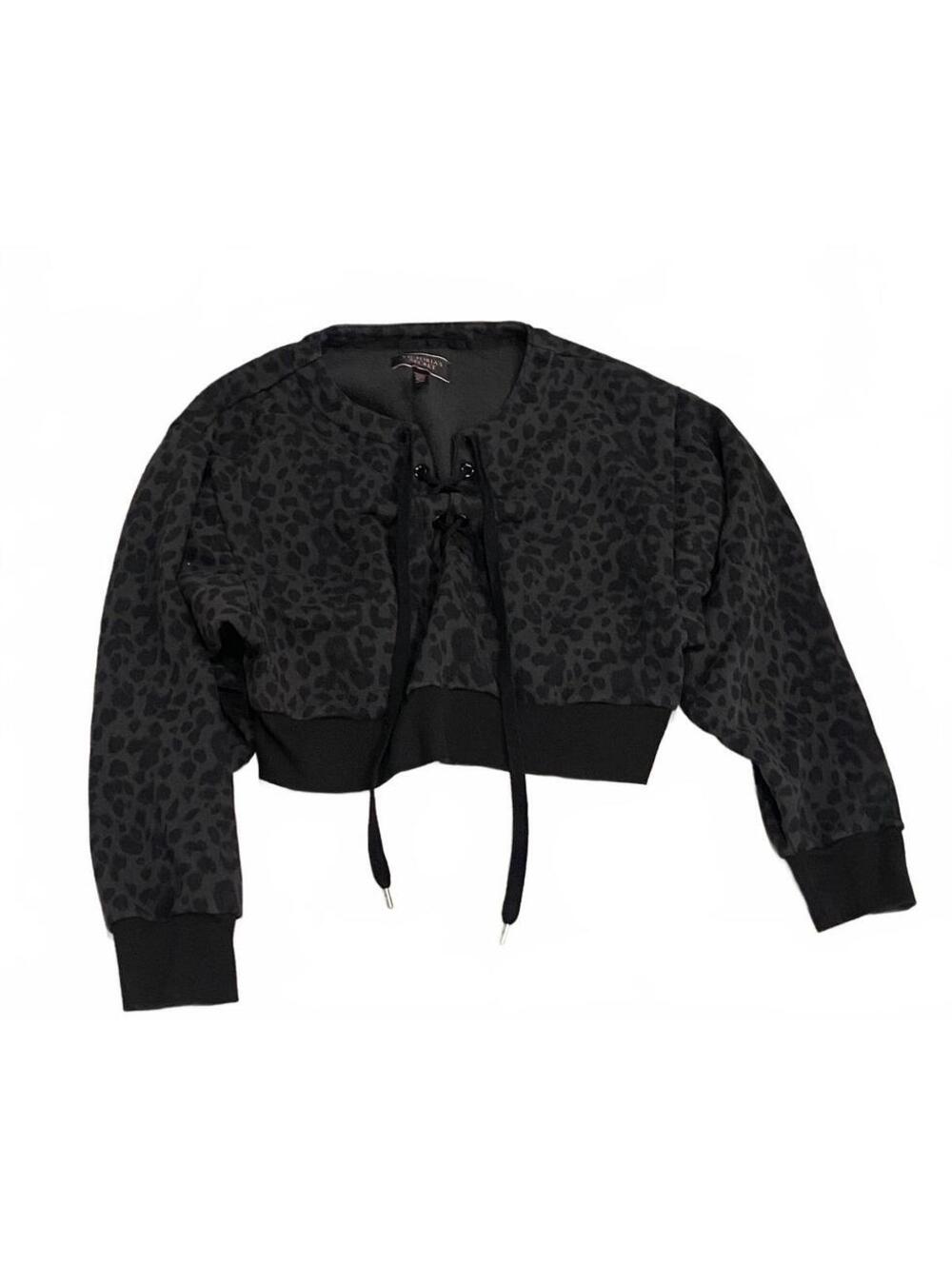 Victoria's Secret Black Cropped Leopard Print Pullover Sweatshirt